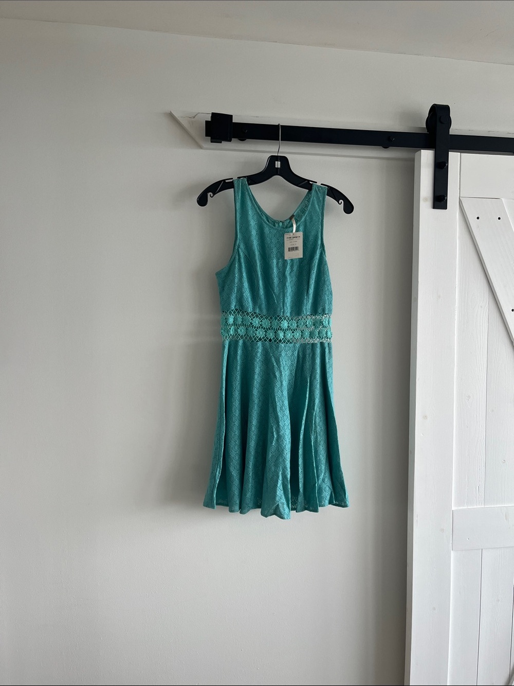 Free People Teal Crochet-Waist Sleeveless Skater Dress